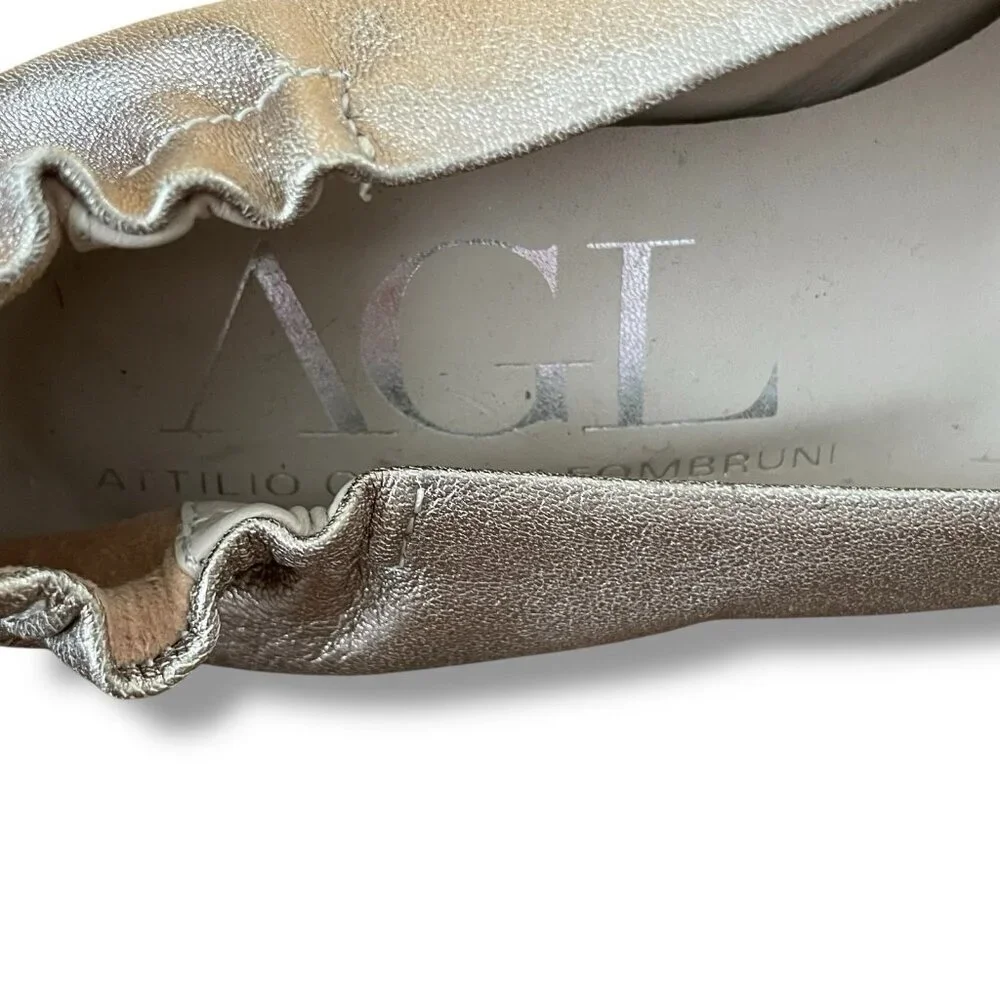 AGL Womens Wedges Sz 6.5 7 37 Gold Metallic Leather Open Toe Luxury Italy